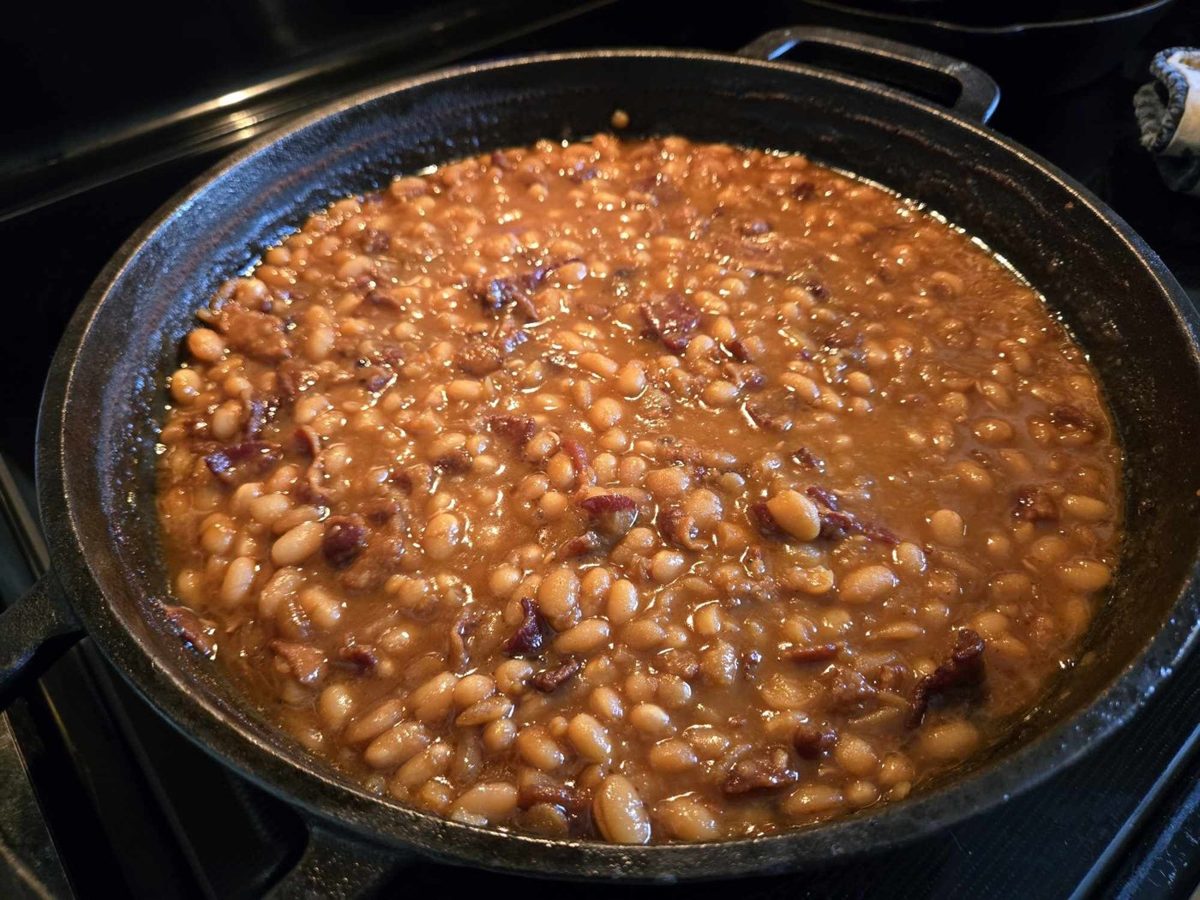 Red bean chili in a skillet