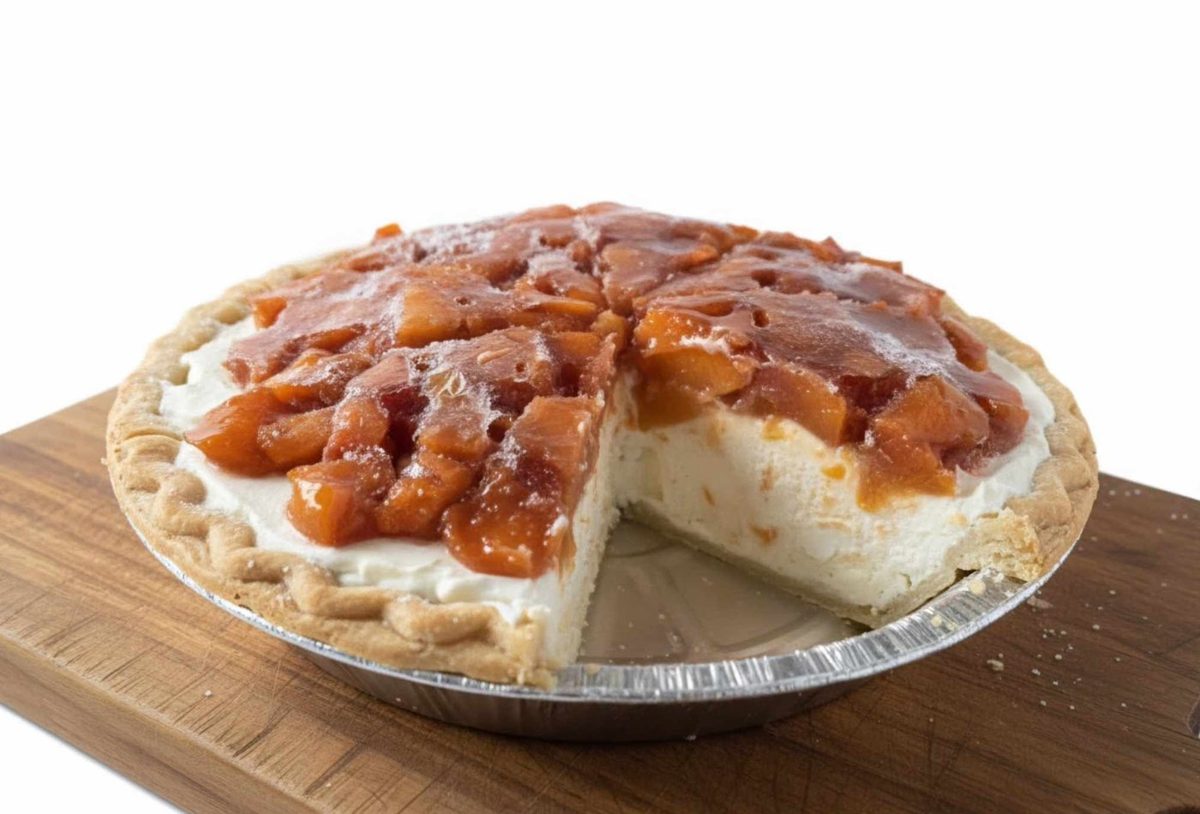 An ice cream pie with a slice cut